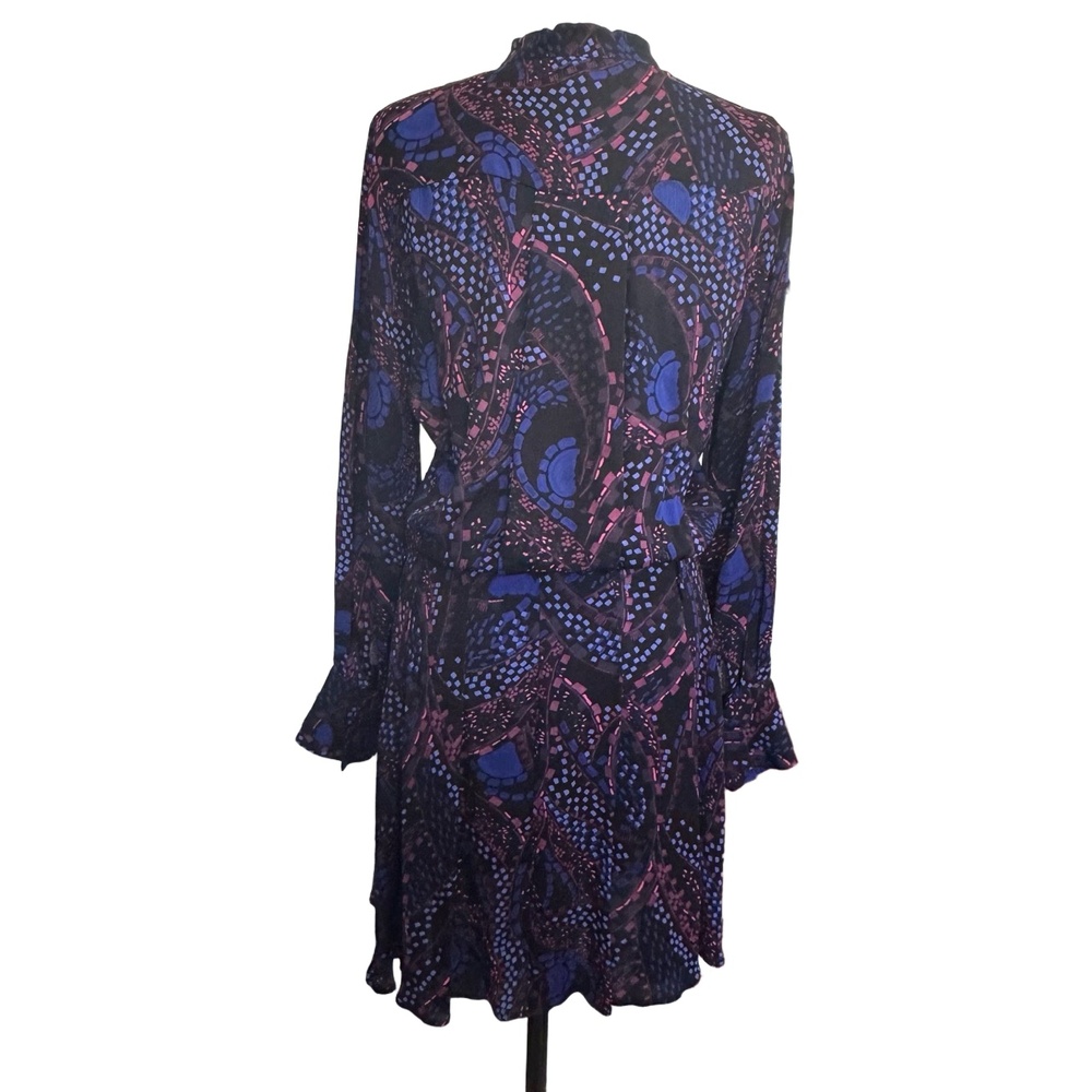 Reiss Long Sleeve Dress Button Up Black Purple Pink Viscose Size 6 - Picture 3 of 16